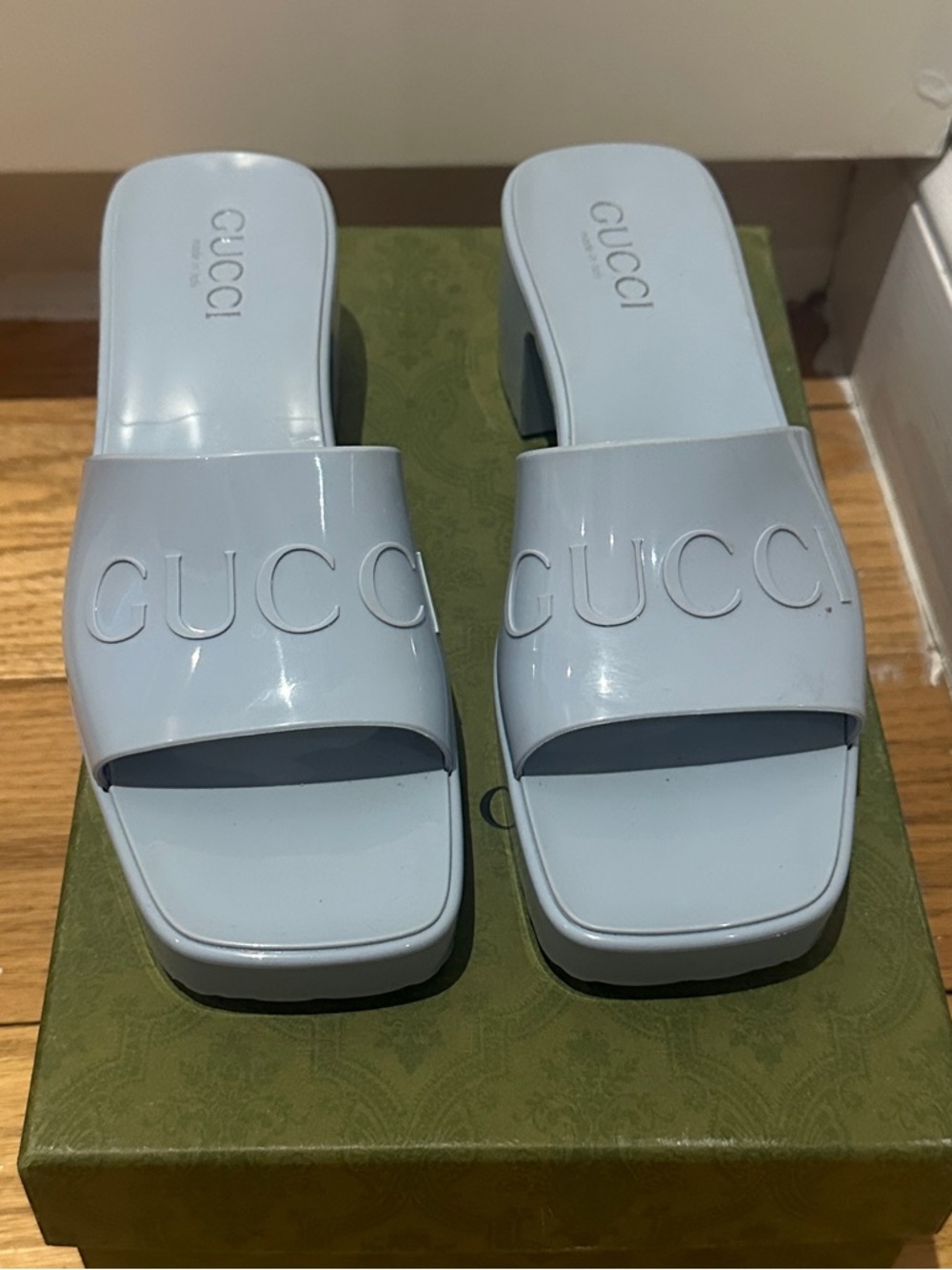 Gucci Rubber Logo Platform Slide Sandals